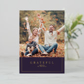 プラム感謝祭の家族写真 箔シーズンカード (立ち正面)