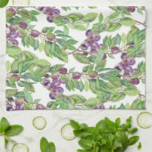 プラム水彩画パターン キッチンタオル (折り畳み)