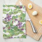 プラム水彩画パターン キッチンタオル (四つ折り)