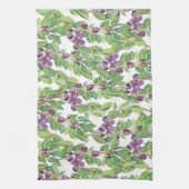プラム水彩画パターン キッチンタオル (縦)