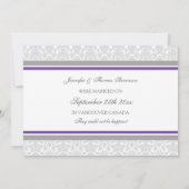 プラム灰色のダマスク織のたった今結婚しましたの発表カード 案内状 (裏面)