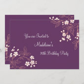 プラム珊瑚の花柄の第70バースデーパーティ招待状 招待状 (正面/裏面)