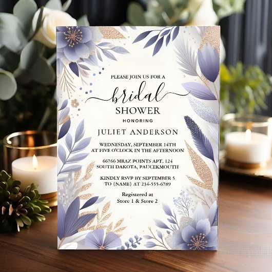 プラム秋サマーラベンダーセージブライダルシャワー 招待状