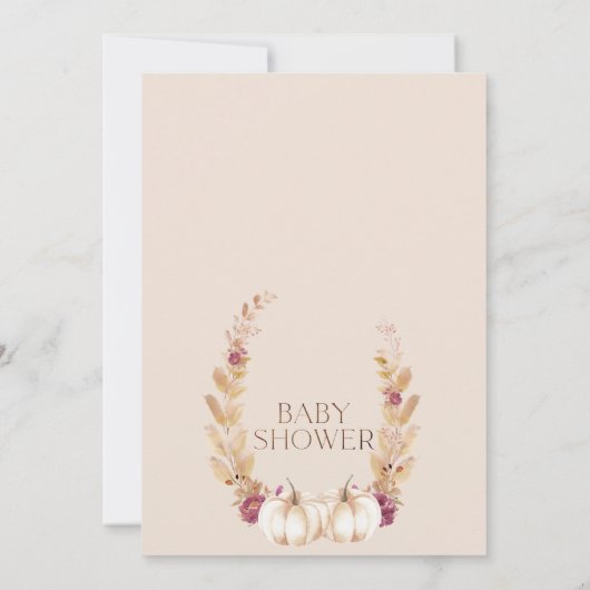 プラム素朴ブラウン秋カボチャをテーマにした赤ちゃんシャワー 招待状 (裏面)