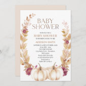 プラム素朴ブラウン秋カボチャをテーマにした赤ちゃんシャワー 招待状 (正面/裏面)