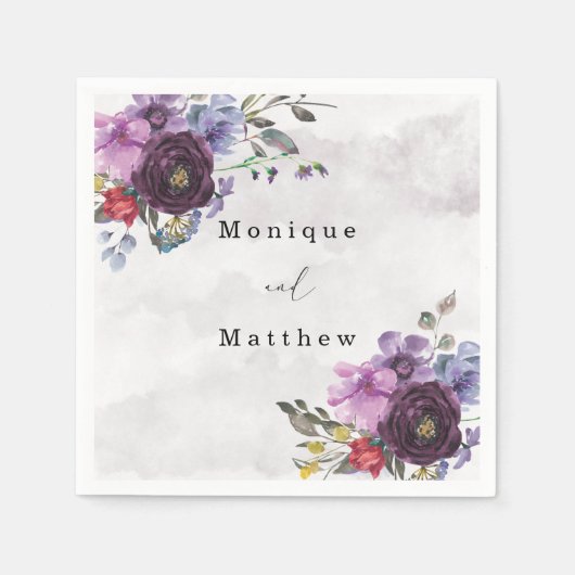プラム紫外素朴植物牡丹結婚の スタンダードカクテルナプキン (正面)