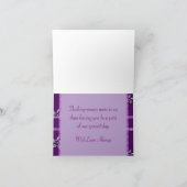 プラム紫色の島の花及びラインストーンの結婚 サンキューカード (内部)