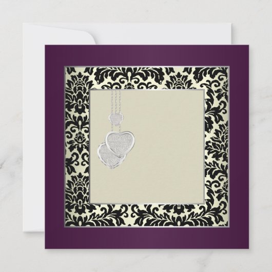 プラム紫色、クリームおよび黒 招待状 (裏面)
