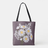 プラム色の背景に白いデイジーの花 トートバッグ (裏面)