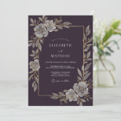 プラム色アンティークシルバーつるウェディング 招待状 (スタンド正面)