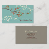 プラム花のカスタムな名刺のティール（緑がかった色）の青 名刺 (正面/裏面)