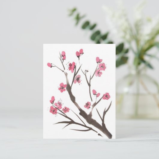 プラム花の小枝の郵便はがき ポストカード (スタンド正面)