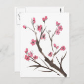 プラム花の小枝の郵便はがき ポストカード (正面/裏面)