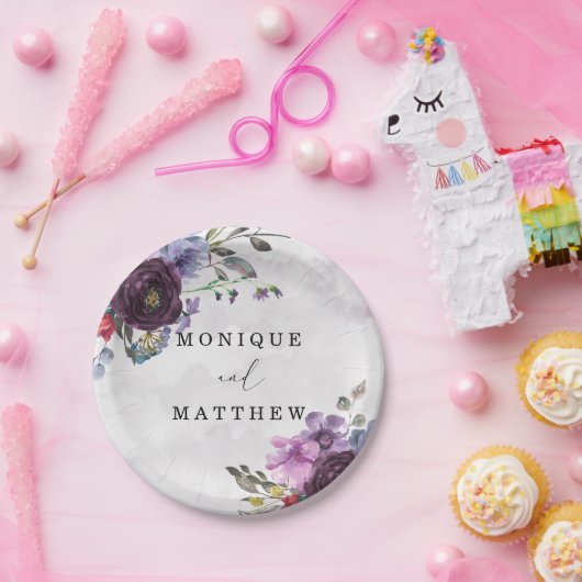 プラム薄紫ウォーターカラーガーデンピーニー結婚ズ ペーパープレート (パーティー)