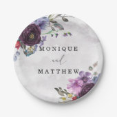 プラム薄紫ウォーターカラーガーデンピーニー結婚ズ ペーパープレート (正面)