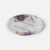 プラム薄紫ウォーターカラーガーデンピーニー結婚ズ ペーパープレート (アングル)