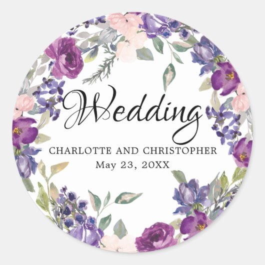 プラム赤面パープル結婚フローラ封筒用シール ラウンドシール (正面)