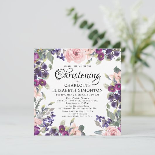 プラム赤面フローラスクエア《キリスト教》洗礼式や命名式招待状 招待状 (スタンド正面)