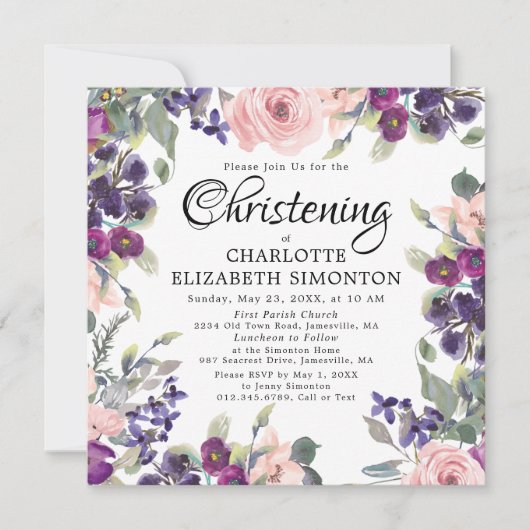 プラム赤面フローラスクエア《キリスト教》洗礼式や命名式招待状 招待状 (正面)