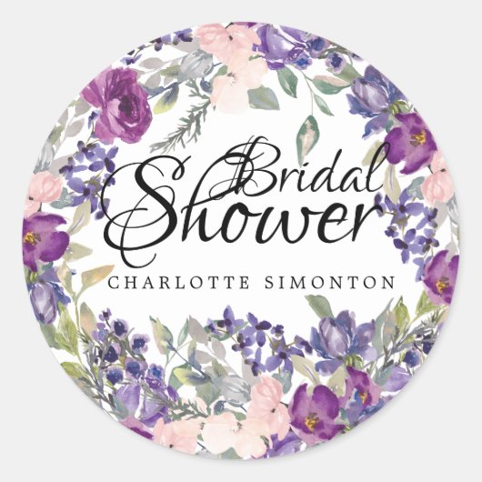 プラム赤面フローラブライダルシャワー封筒用シール ラウンドシール (正面)
