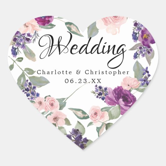 プラム赤面フローラ結婚ハート封筒用シール ハートシール (正面)