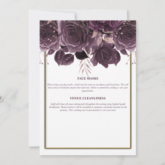 プラム金ゴールドホワイトローズウォーター色ブライダルシャワーシック 招待状 (裏面)