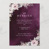プラム&ほこりっぽいピンクのフローラボホ結婚の詳細 エンクロージャーカード (正面)
