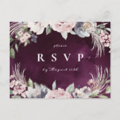 プラム&ほこりっぽいピンクボホフローラ素朴な結婚式RSVP インビテーションポストカード (正面)