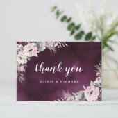 プラム&ほこりっぽいピンク素朴なボホフローラ感謝していユー サンキューカード (スタンド正面)