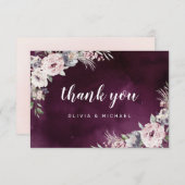 プラム&ほこりっぽいピンク素朴なボホフローラ感謝していユー サンキューカード (正面/裏面)