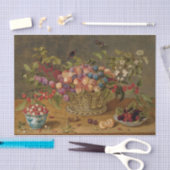 プラム、アプリコット、さくらんぼ、カゴの中のスグリ 薄葉紙 (クラフト)