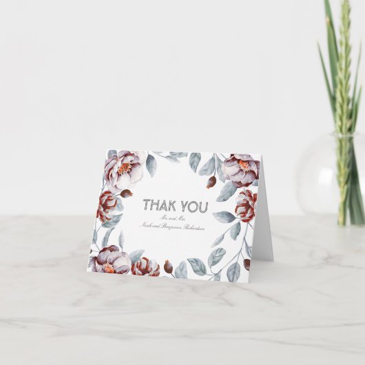 プラム ウォーターカラー 花 モチーフ 結婚式 御礼カード サンキューカード (正面)