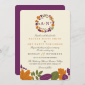 プラム&カボチャ秋リース結婚式招待状 招待状 (正面/裏面)