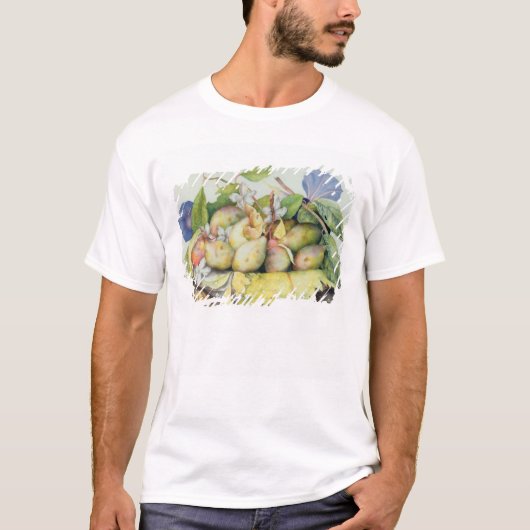 プラム、クルミおよびジャスミンが付いている静物画(w/c tシャツ (正面)