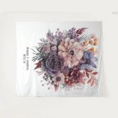 プラム、グレー、カッパー、ダスティーローズの花の結婚式 タペストリー (正面(横))