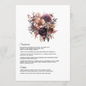 プラム、グレー、カッパー、ダスティーローズの花をモチーフにしたウェディング メニュー (裏面)