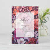 プラム、グレー、カッパー、ダスティーローズの花をモチーフにした結婚式 招待状 (スタンド正面)