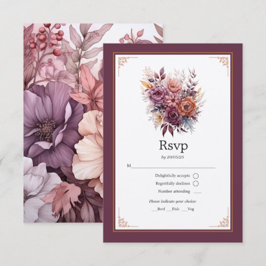 プラム グレー コッパー ダスティローズの花嫁衣装 出欠カード (正面/裏面)