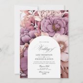 プラム、グレー、銅、ほこりっぽいバラの結婚式 招待状 (正面)