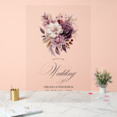 プラム、グレー、銅、ほこりっぽいバラ結婚の歓迎 アクリルサイン (ウェディング)