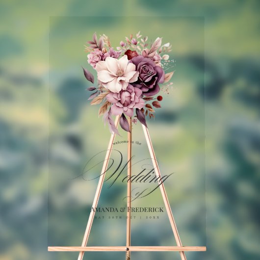 プラム、グレー、銅、ほこりっぽいバラ結婚の歓迎 アクリルサイン (ニュートラル)