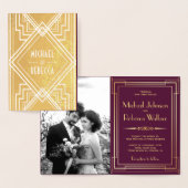 プラム&ゴールドフォイルアールデコ結婚式招待状 箔カード (ディスプレー)