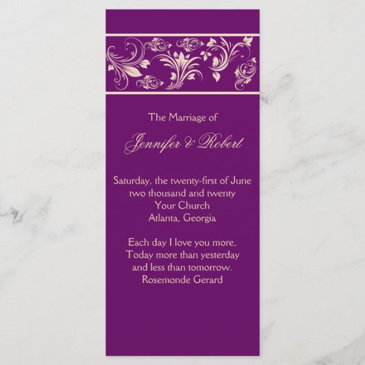 プラム&シャンパンフローラスクロール結婚式 プログラム (正面)