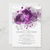 プラム&シルバーフローラブライダルシャワー 招待状 (正面)