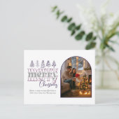 プラム&シルバー コージーアーチフォト メリークリスマス シーズンポストカード (スタンド正面)