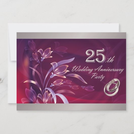 プラム | シルバー フラワーデザイン 25周年 結婚記念日 招待状 (正面)