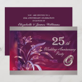 プラム | シルバー フラワーデザイン 25周年 結婚記念日 招待状 (正面/裏面)