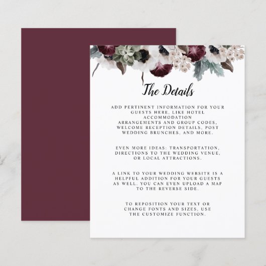 プラム・セージ・アイボリー・ピンクの花モチーフのブッジェットウェディング詳細情報 (正面/裏面)