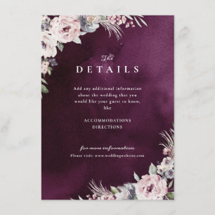 プラム＆ダスティピンクの花のボヘミアンスタイルのウェディング詳細 エンクロージャーカード