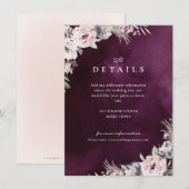 プラム＆ダスティピンクの花のボヘミアンスタイルのウェディング詳細 エンクロージャーカード (正面/裏面)